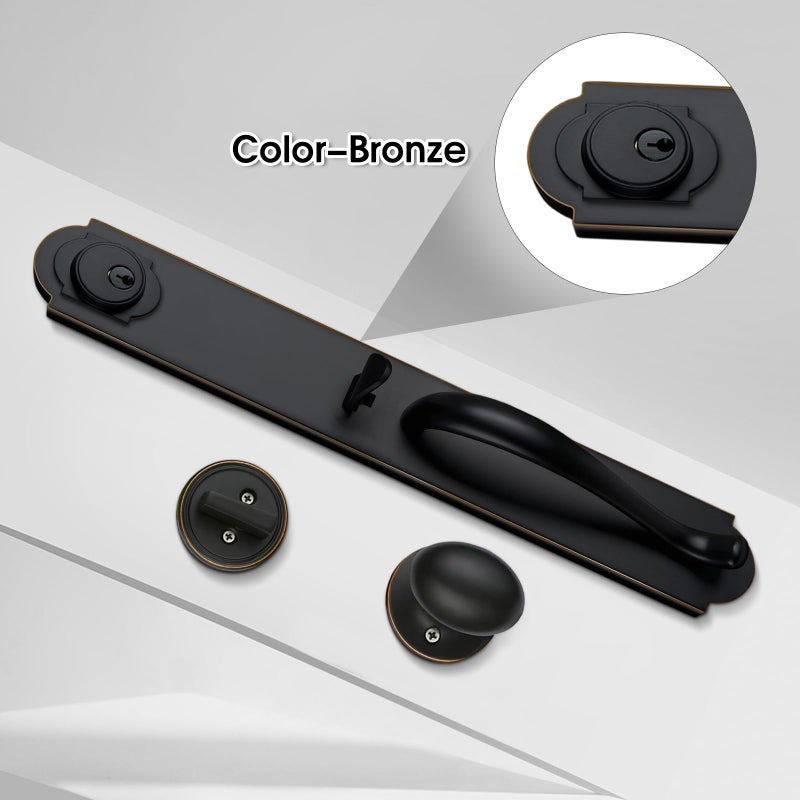 TMC Double Door Handleset with Knob Handle for Front Door in Aged Bronze (Keyed Entry Handle and Dummy Hanleset),MDHST201810B-KB-DOUBLE - Image 3